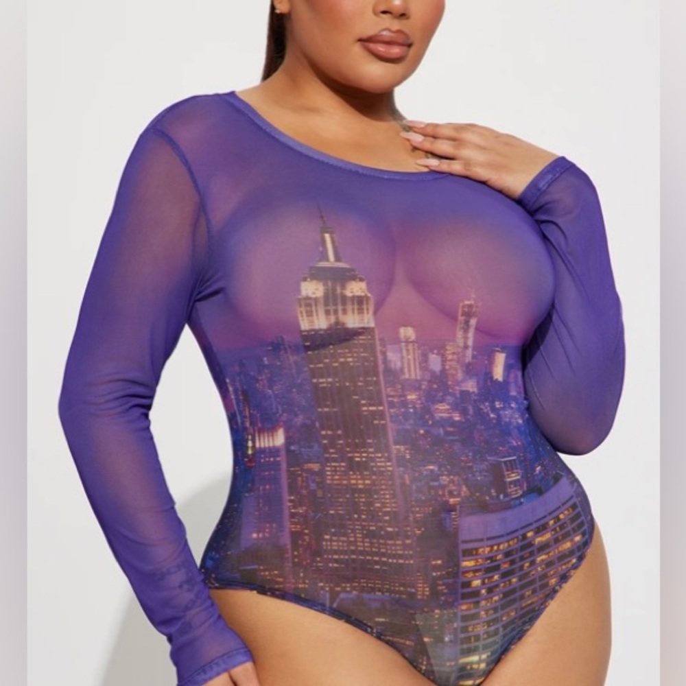 City Views Mesh Bodysuit - Purple/combo BNWT 3X